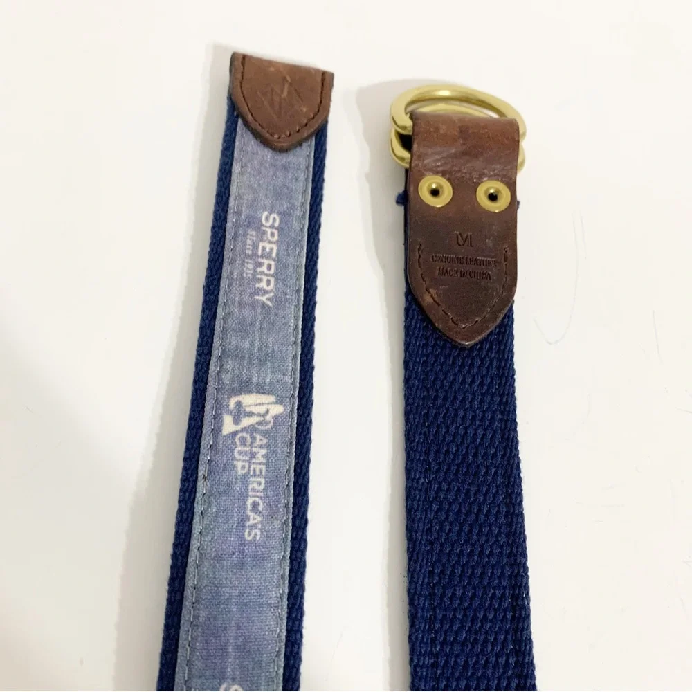 Sperry TopSider Printed Fabric and Leather Belt Sperry Logo America’s Cup Print